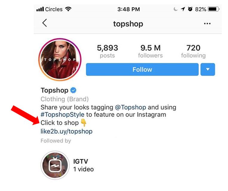 marketing des médias sociaux instagram lien vers la boutique